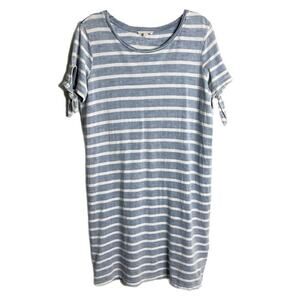 Jane and Delancey Women's Shift Dress S Blue White Stripe Short Sleeve Distress